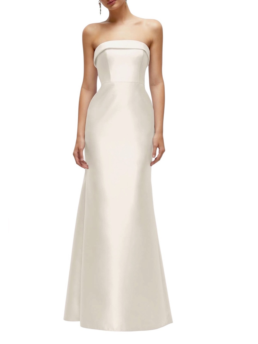 Alfred Sung D870 Ivory Strapless Satin Formal Gown Dress Size 8R NWOT